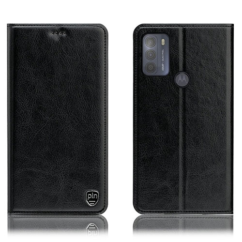 Leather Case Stands Flip Cover Holder H04P for Motorola Moto G50 Black