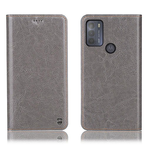 Leather Case Stands Flip Cover Holder H04P for Motorola Moto G50 Gray