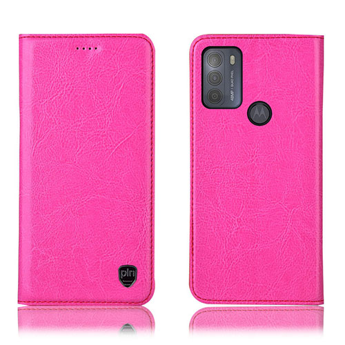 Leather Case Stands Flip Cover Holder H04P for Motorola Moto G50 Hot Pink