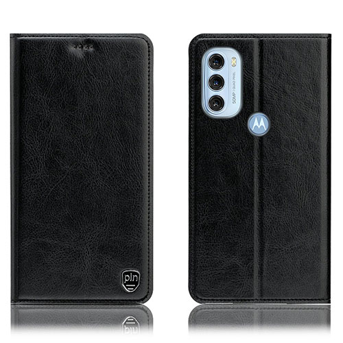 Leather Case Stands Flip Cover Holder H04P for Motorola Moto G71 5G Black