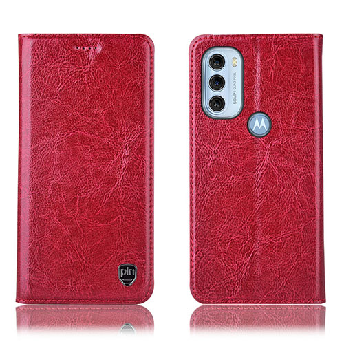 Leather Case Stands Flip Cover Holder H04P for Motorola Moto G71 5G Red