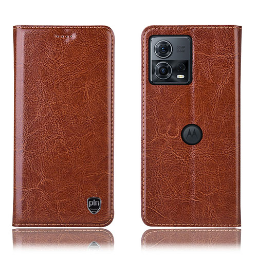 Leather Case Stands Flip Cover Holder H04P for Motorola Moto S30 Pro 5G Light Brown