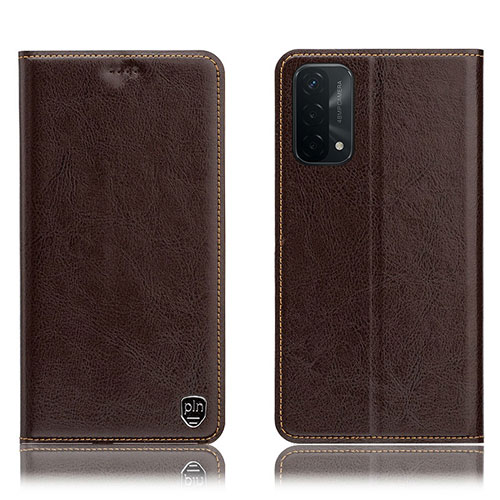 Leather Case Stands Flip Cover Holder H04P for OnePlus Nord N200 5G Brown