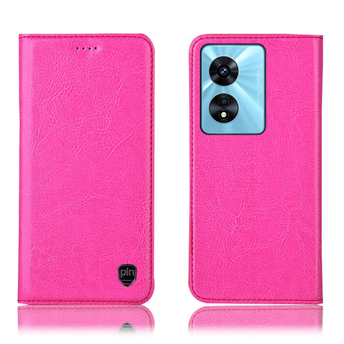 Leather Case Stands Flip Cover Holder H04P for Oppo A1 5G Hot Pink