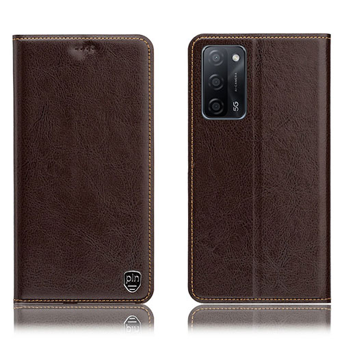 Leather Case Stands Flip Cover Holder H04P for Oppo A53s 5G Brown