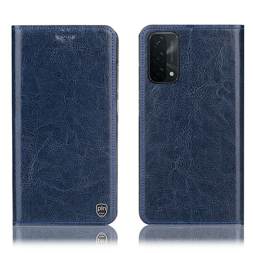 Leather Case Stands Flip Cover Holder H04P for Oppo A54 5G Blue