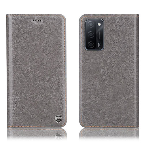 Leather Case Stands Flip Cover Holder H04P for Oppo A55 5G Gray