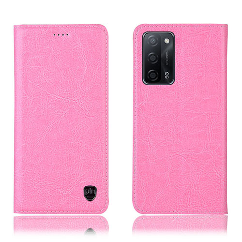 Leather Case Stands Flip Cover Holder H04P for Oppo A55 5G Pink