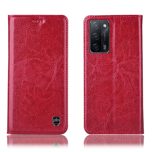 Leather Case Stands Flip Cover Holder H04P for Oppo A55 5G Red