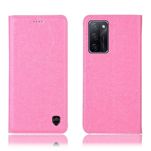 Leather Case Stands Flip Cover Holder H04P for Oppo A55S 5G Pink