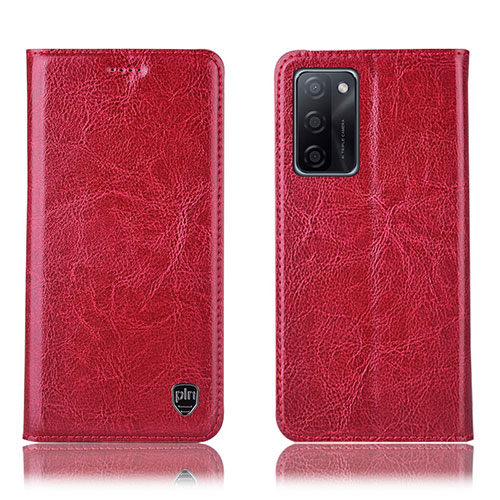 Leather Case Stands Flip Cover Holder H04P for Oppo A55S 5G Red