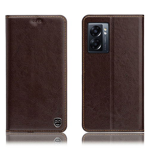 Leather Case Stands Flip Cover Holder H04P for Oppo A77 5G Brown