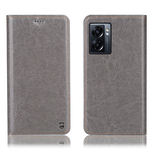 Leather Case Stands Flip Cover Holder H04P for Oppo A77 5G Gray