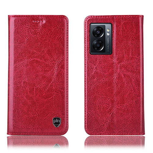 Leather Case Stands Flip Cover Holder H04P for Oppo A77 5G Red