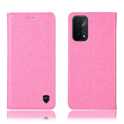 Leather Case Stands Flip Cover Holder H04P for Oppo A93 5G Pink
