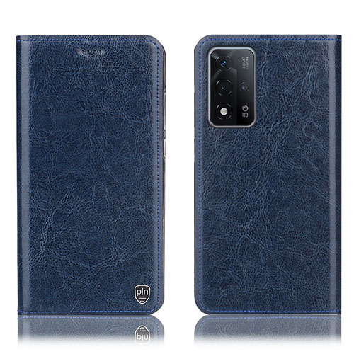 Leather Case Stands Flip Cover Holder H04P for Oppo A93s 5G Blue