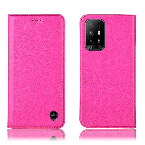 Leather Case Stands Flip Cover Holder H04P for Oppo A94 5G Hot Pink