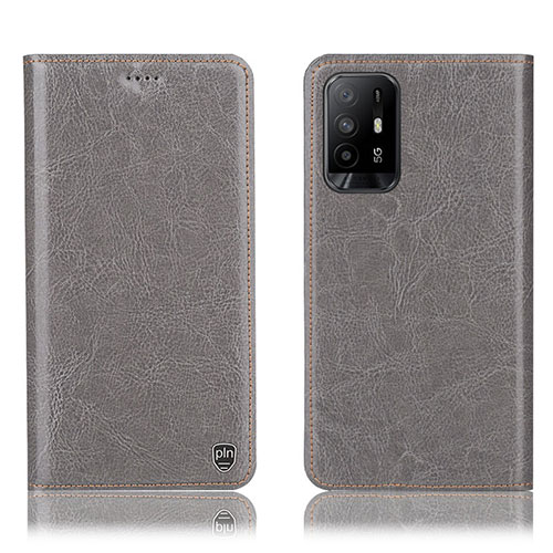 Leather Case Stands Flip Cover Holder H04P for Oppo A95 5G Gray