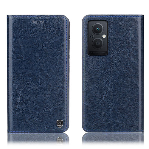 Leather Case Stands Flip Cover Holder H04P for Oppo A96 5G Blue