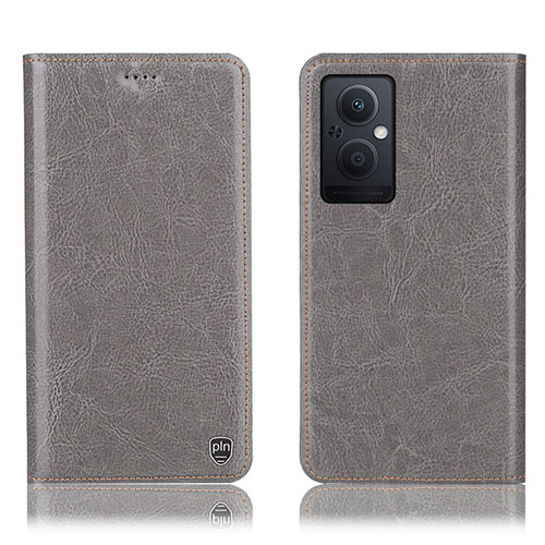 Leather Case Stands Flip Cover Holder H04P for Oppo A96 5G Gray