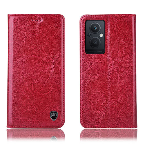 Leather Case Stands Flip Cover Holder H04P for Oppo A96 5G Red