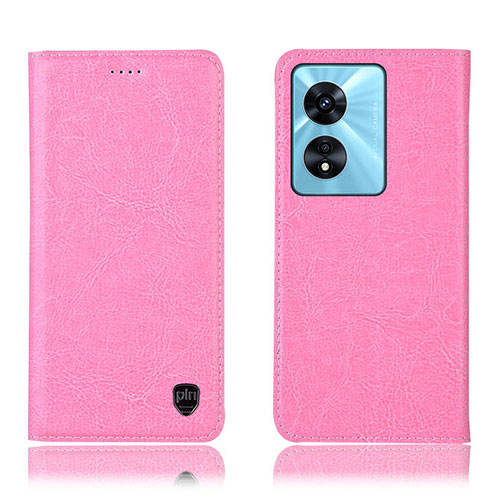 Leather Case Stands Flip Cover Holder H04P for Oppo A97 5G Pink