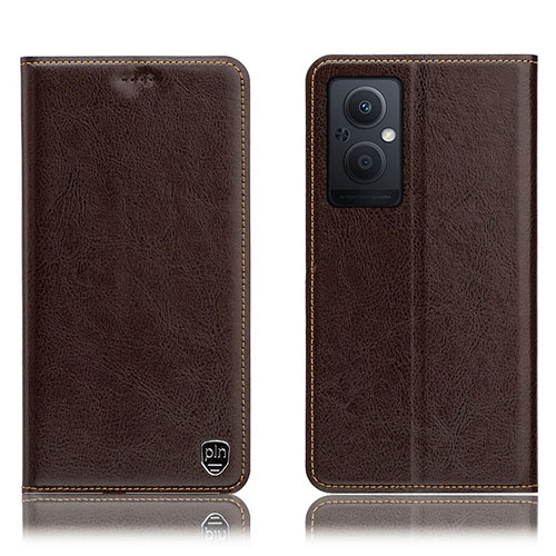 Leather Case Stands Flip Cover Holder H04P for Oppo F21 Pro 5G Brown