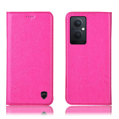 Leather Case Stands Flip Cover Holder H04P for Oppo F21 Pro 5G Hot Pink