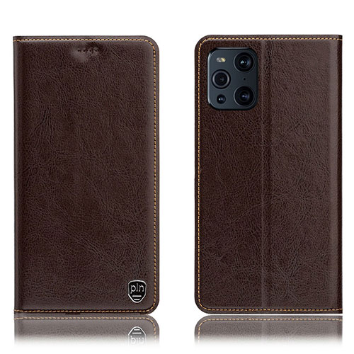 Leather Case Stands Flip Cover Holder H04P for Oppo Find X3 5G Brown