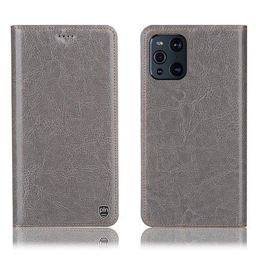 Leather Case Stands Flip Cover Holder H04P for Oppo Find X3 5G Gray