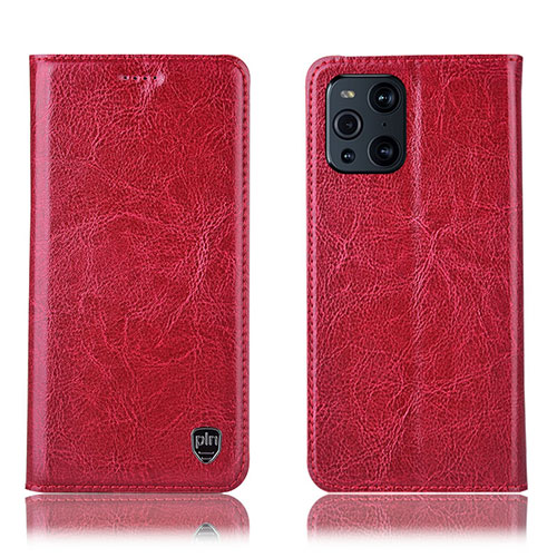 Leather Case Stands Flip Cover Holder H04P for Oppo Find X3 5G Red