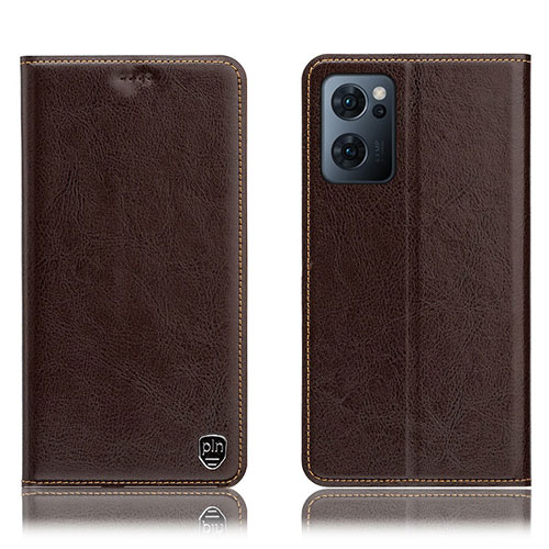 Leather Case Stands Flip Cover Holder H04P for Oppo Find X5 Lite 5G Brown