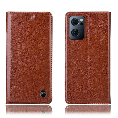 Leather Case Stands Flip Cover Holder H04P for Oppo Find X5 Lite 5G Light Brown