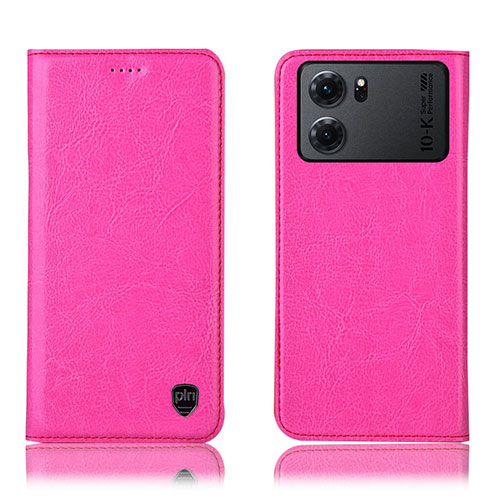 Leather Case Stands Flip Cover Holder H04P for Oppo K10 5G Hot Pink