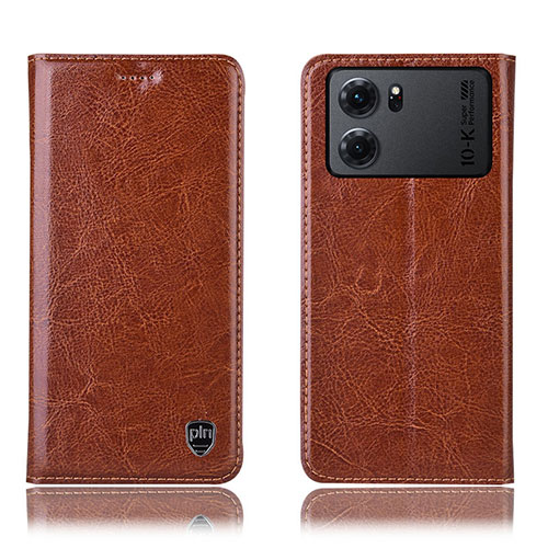 Leather Case Stands Flip Cover Holder H04P for Oppo K10 5G Light Brown