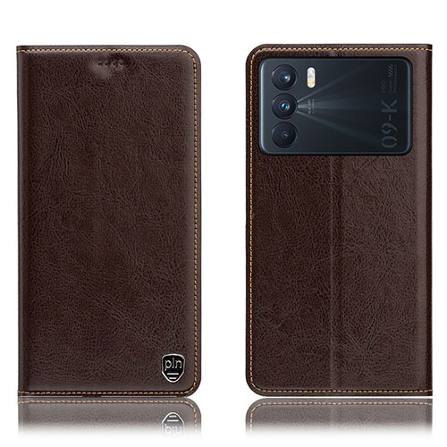 Leather Case Stands Flip Cover Holder H04P for Oppo K9 Pro 5G Brown