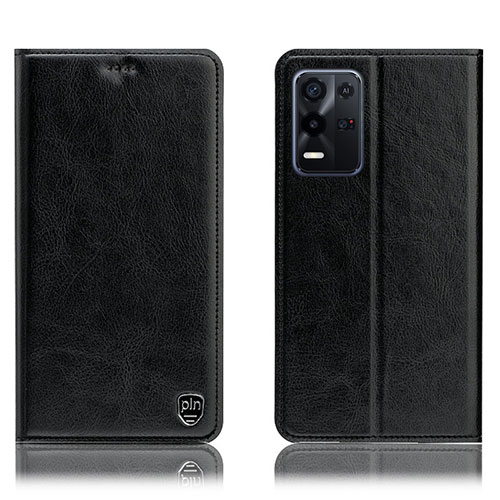 Leather Case Stands Flip Cover Holder H04P for Oppo K9X 5G Black