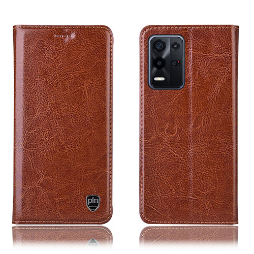 Leather Case Stands Flip Cover Holder H04P for Oppo K9X 5G Light Brown