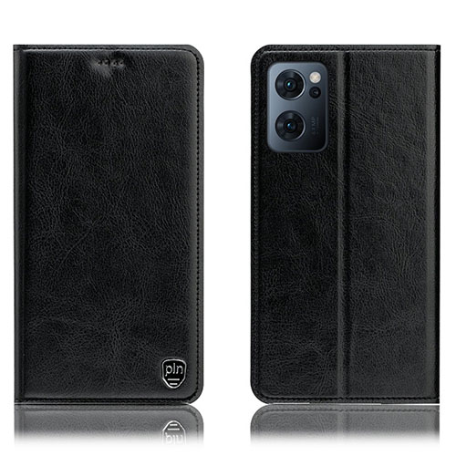 Leather Case Stands Flip Cover Holder H04P for Oppo Reno7 5G Black