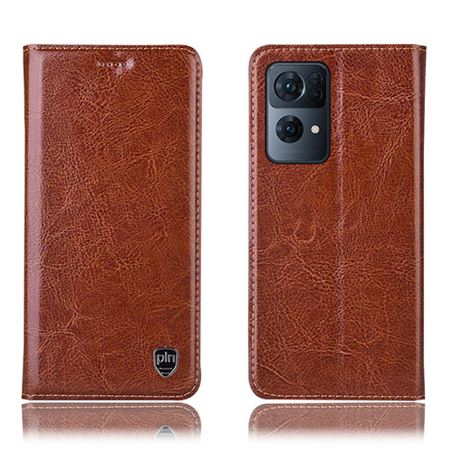 Leather Case Stands Flip Cover Holder H04P for Oppo Reno7 Pro 5G Light Brown