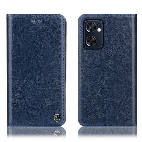 Leather Case Stands Flip Cover Holder H04P for Oppo Reno7 SE 5G Blue