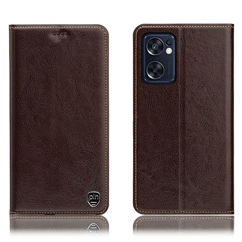 Leather Case Stands Flip Cover Holder H04P for Oppo Reno7 SE 5G Brown