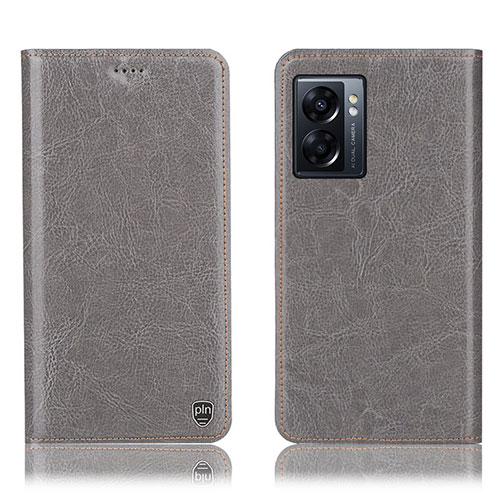 Leather Case Stands Flip Cover Holder H04P for Realme Narzo 50 5G Gray