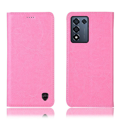 Leather Case Stands Flip Cover Holder H04P for Realme Q3s 5G Pink