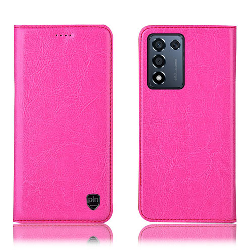 Leather Case Stands Flip Cover Holder H04P for Realme Q3t 5G Hot Pink