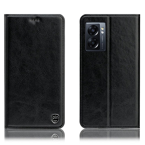 Leather Case Stands Flip Cover Holder H04P for Realme Q5i 5G Black