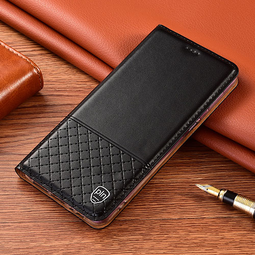 Leather Case Stands Flip Cover Holder H04P for Samsung Galaxy S22 Ultra 5G Black