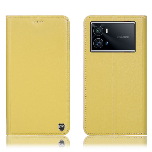 Leather Case Stands Flip Cover Holder H04P for Vivo iQOO 9 5G Yellow