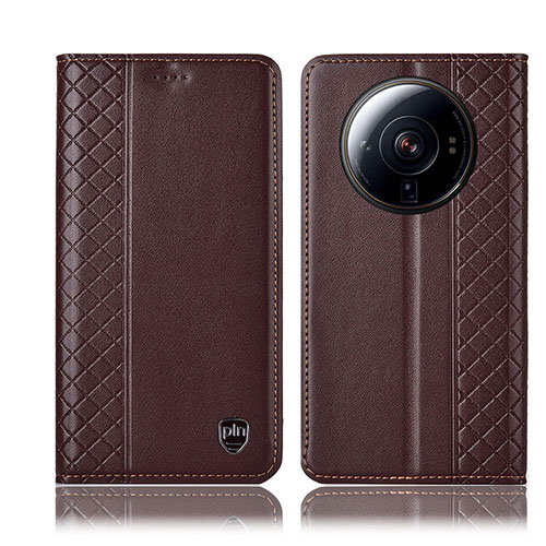 Leather Case Stands Flip Cover Holder H04P for Xiaomi Mi 12 Ultra 5G Brown