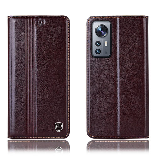 Leather Case Stands Flip Cover Holder H04P for Xiaomi Mi 12S 5G Brown